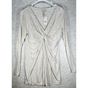 NWT NY & Co Street Wear T Shirt Dress Stretch Twist Knot Front Gray Heather Sz S